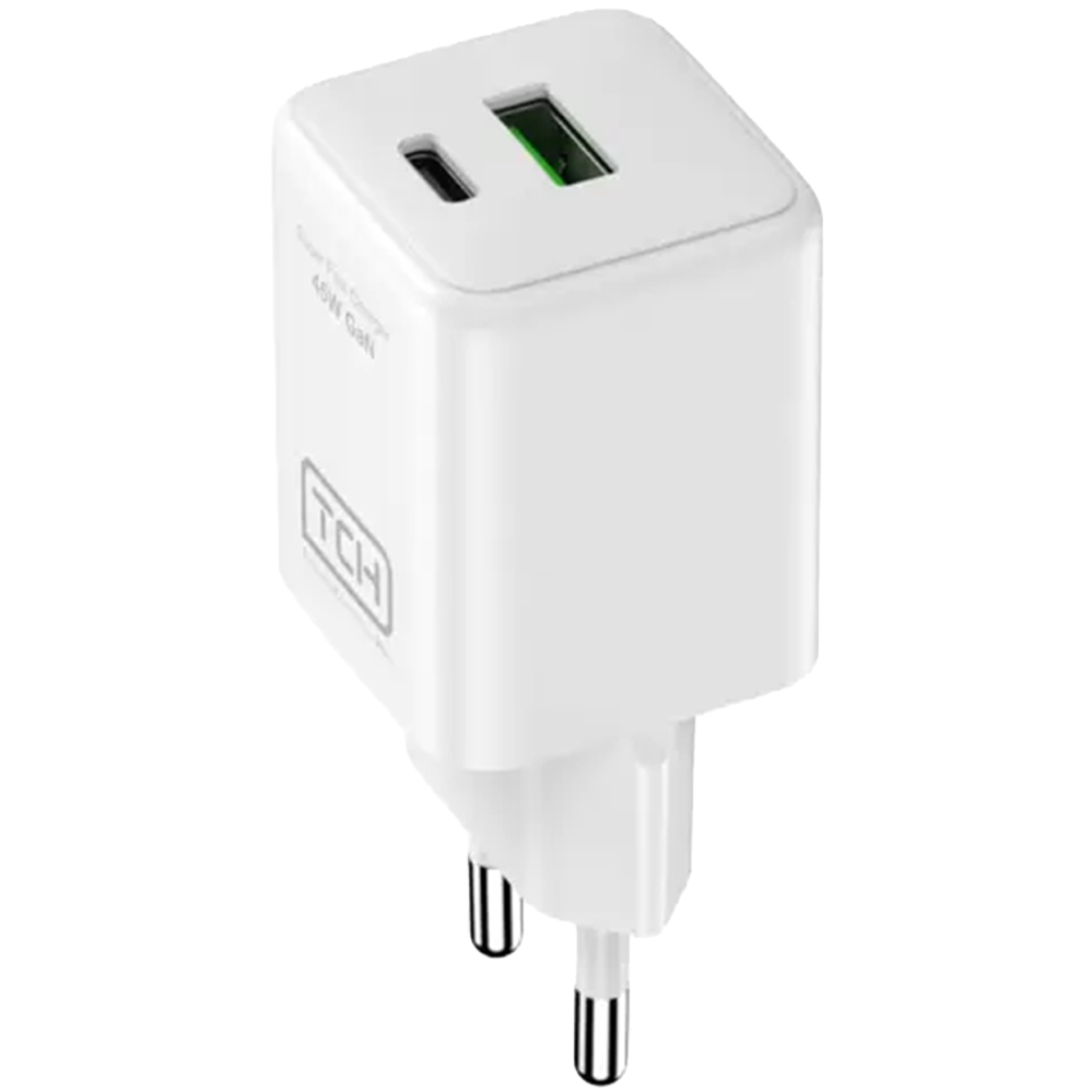 آداپتور ۴۵ وات تی سی اچ سوپر فست شارژ مدل Ca45 - شارژر دیواری TCH CA45 2Pin 45W Wall Charger برای شارژ گوشی، تبلت و دستگاه‌های سازگار طراحی شده و با اتصال سریع به برق شهری، استفاده را ساده می‌کند. این مدل با ورودی 100 تا 240 ولت، و دوشاخه استاندارد ای یو، اتصال آن را با پریزهای رایج سازگار می‌کند. وجود 2 درگاه خروجی USB-A و USB-C در کنار توان خروج ...